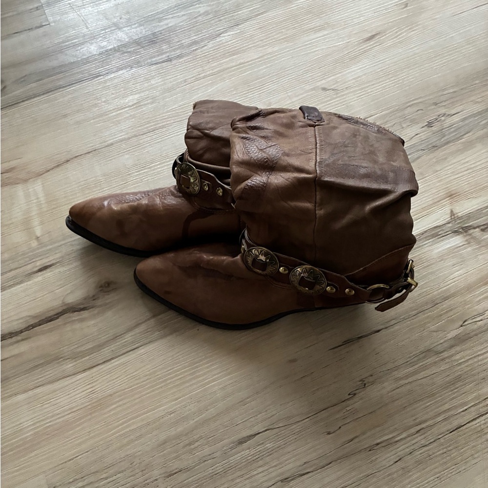 Dingo Genuine Leather Slouchy Dark Brown Leather Boots - Picture 2 of 14